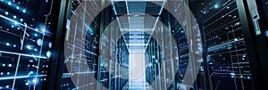 An aerial view of interconnected computers in a server room, symbolizing a secure and efficient document management
