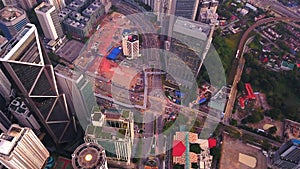 Aerial view of intersection in Kuala Lumpur Downtown, Malaysia. Financial district and business centers in smart urban city in