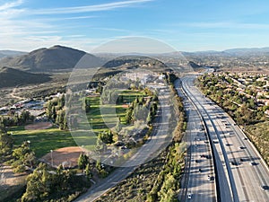 Aerial view of interstate 15 highway with in vehicle. San Diego, California