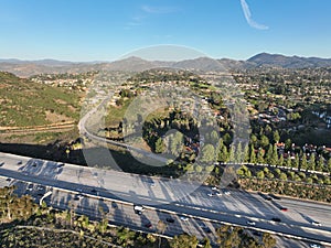 Aerial view of interstate 15 highway with in vehicle. San Diego, California