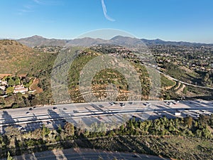 Aerial view of interstate 15 highway with in vehicle. San Diego, California
