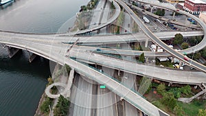 Aerial View Interstate 5 Roads and Overpasses Portland Oregon