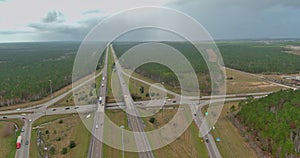 Aerial view interstate I-10 highway road junction near Diamondhead Mississippi