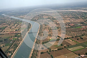 Aerial view irrigation canal in India