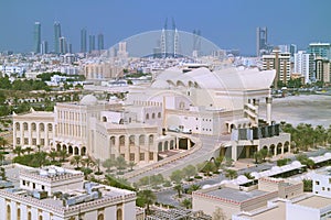 Aerial View of Isa Cultural Centre with a Group of Iconic Landmarks in the Backdrop, Manama, Bahrain