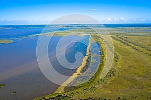 Aerial view of iSimangaliso Wetland Park. Maputaland, an area of KwaZulu-Natal on the east coast of South Africa.