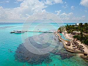 An aerial view of Isla Mujeres in Cancun, Mexico