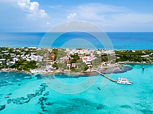 An aerial view of Isla Mujeres in Cancun, Mexico