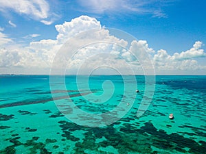 An aerial view of Isla Mujeres in Cancun, Mexico