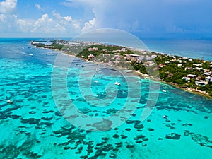 An aerial view of Isla Mujeres in Cancun, Mexico