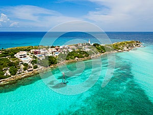 An aerial view of Isla Mujeres in Cancun, Mexico