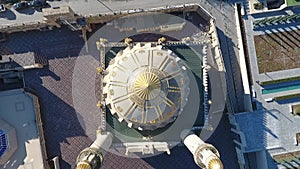 Aerial view of islamic mosque doom, Azerbaijan Baku, camera zoom out.