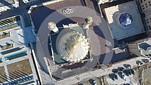 Aerial view of islamic mosque doom, Azerbaijan Baku, camera zoom out