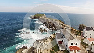 Aerial view of island Baleal naer Peniche on the shore of the ocean in west coast of Portugal