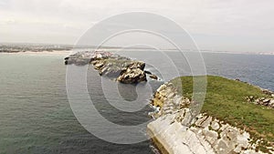 Aerial view of island Baleal naer Peniche on the shore of the ocean in west coast of Portugal