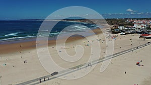 Aerial view of island Baleal naer Peniche on the shore of the ocean in west coast of Portugal. Baleal Portugal with incredible