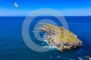 Aerial view of island Baleal naer Peniche on the shore of the ocean in west coast of Portugal. Baleal Portugal with incredible