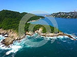Aerial view of the island of la roqueta from the north side and bay of Acapulco photo