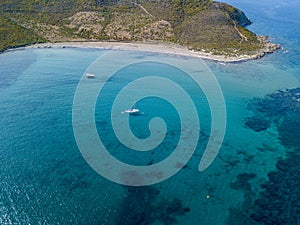 Aerial view of the islands beach, Cap Corse peninsula, Macinaggio, Corsica, France photo