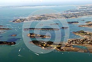 Aerial view of the islands of the Gulf of Morbihan in Brittany, France