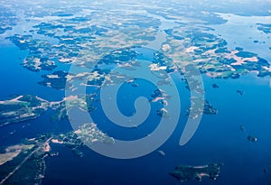 Aerial view of islands on Lake Malar, Sweden.