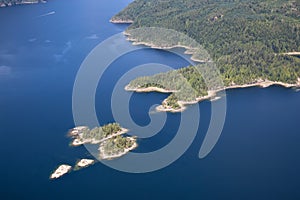 Aerial view of Islands in Sechelt Inlet