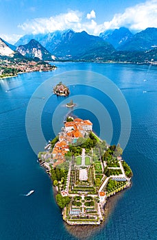 Aerial view of Isola Bella, in Isole Borromee archipelago in Lake Maggiore, Italy