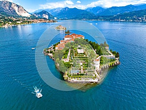 Aerial view of Isola Bella, in Isole Borromee archipelago in Lake Maggiore, Italy