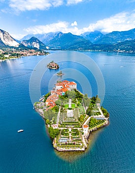 Aerial view of Isola Bella, in Isole Borromee archipelago in Lake Maggiore, Italy