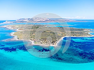 Aerial view of Isola Piana in Stintino on a sunny day