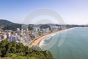 Aerial view of Itajai city and Praia Brava Beach - Balneario Camboriu, Santa Catarina, Brazil