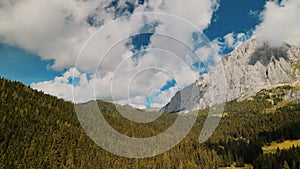 Aerial view of Italian Dolomite Mountains in summer season. Val Visdende and Mount Peralba