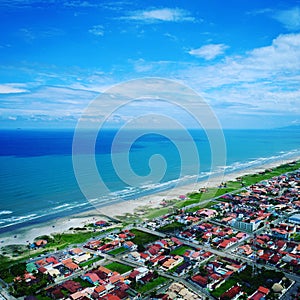 Aerial view of ItanhaÃ©m beach, SÃ£o Paulo, Brazil