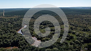 aerial view of the Jacare Pepira River and riparian forest, in a stretch in the city of Bariri, Sao Paulo photo