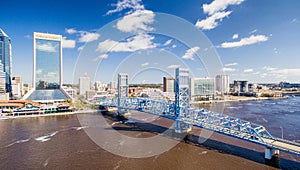 Aerial view of Jacksonville skyline on a sunny day, Florida, USA