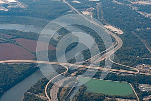 Aerial view of the James River and the Vietnam Veterans Memorial Bridge