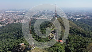 Aerial view of Jaragua mountain cliff at downtown Sao Paulo Brazil.