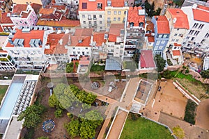 Aerial view of Jardim de Cerca da Graca, a panoramic park with cafe and play area over Lisbon old town skyline, Lisbon, Portugal photo