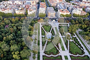 Aerial view of Jardin del Parterre in Parque del Buen Retiro in Madrid, Spain photo
