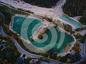 Aerial view of the Jasna lake in Triglav national park, Kranjska Gora, Slovenia