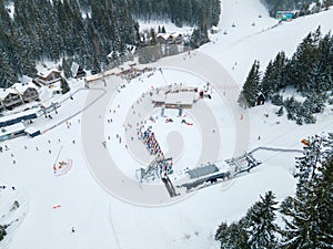 Aerial view jasna ski resort lines to chair lift