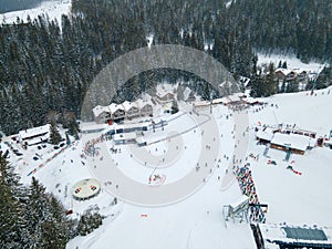 Aerial view jasna ski resort lines to chair lift