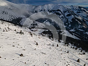 Aerial view of jasna ski resort slop and free ride zone