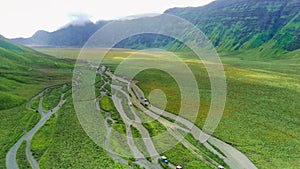 aerial view of jeeps in Bromo, East Java