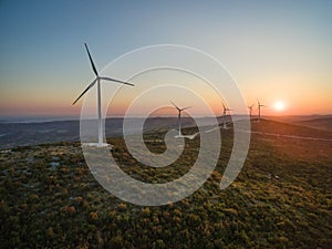 Aerial view of Jelinak windmill farm at sunset