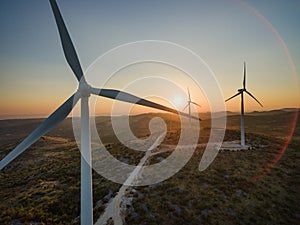 Aerial view of Jelinak windmill farm at sunset