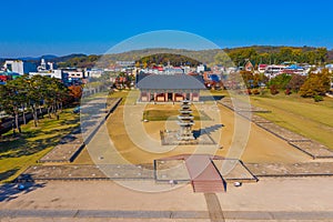Aerial view of Jeongnimsa Temple Site in Buyeo, Republic of Korea photo