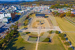 Aerial view of Jeongnimsa Temple Site in Buyeo, Republic of Korea photo