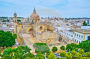Aerial view of Jerez Cathedral, Spain