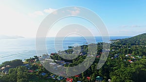 Aerial view of Jetty in La Digue Island (Anse la Reunion), Seychelles.